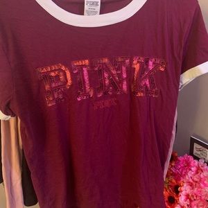 P I N K shimmer sequence burgandy top